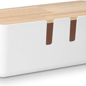 Cable Management Box by , 12x5x4.5 inches, Wood Lid, Wire Organizer for Desk TV Computer USB Hub System to Cover and Hide & Power Strips & Cords