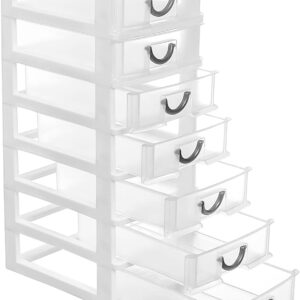 7.1"x5.1"x13.2" Mini Organizer Box Storage Container Case with 7 Clear Desktop Drawer Units,White