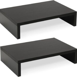 Wood Monitor Stand Riser-2 Pack, 2 Tier Adjustable Monitor Stand Dual Monitor Riser for 2 Monitors/Laptop/PC Black Computer Stand for Desk
