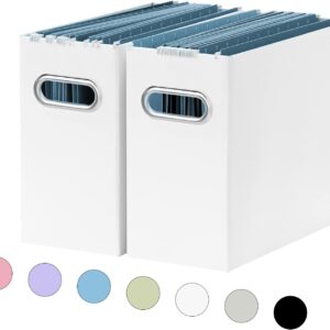 File Organizer, Small Storage Box, Cardboard File Folder Organizer, Collapsible File Box, Hanging File Organizer for Letter Size, Portable File Box with Handle, Only Box（White，2 Packs）