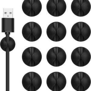Cord Holder Cable Clips, 12PCS Black Adhesive Cord Organizer Charger Holder Wire Management Keeper for Nightstand, Desk, Office or Mouse