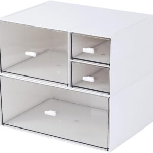 Desk Organizer with 4 Drawers, Makeup Organizer, Desktop Storage Box, Cosmetics Storage Box for nail polish, Lipstick, Brushes, Jewelry, Skincare, Bathroom Organization Boxes(White)