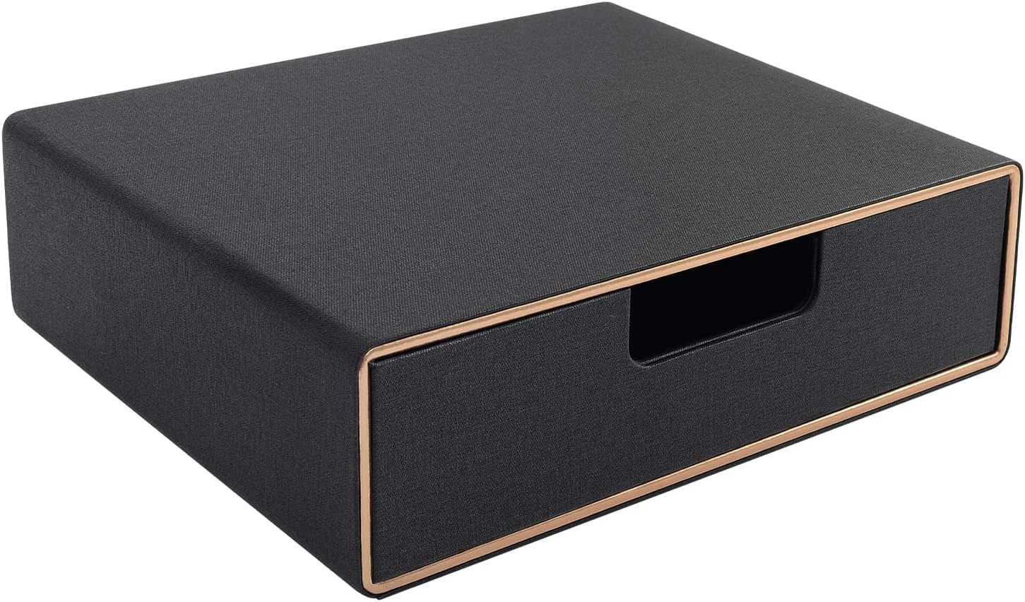 Stackable Organizer Drawer PU Leather Classic Handmade,Organize Home Office Desk Accessories and Sort Letter-Size Paper/a4 Document,Desk Caddy with Drawers Storage Box ,13.1x10x3.7inches,Black